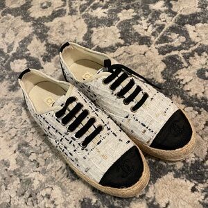 Authentic Chanel Tie Up Espadrilles Women Shoes Size 38
